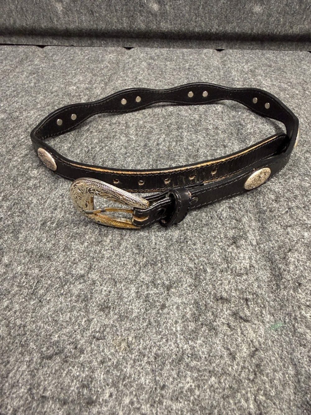 Black Western Leather Belt with Silver-Tone Buckle